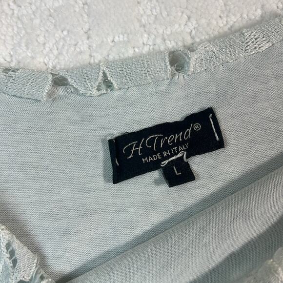 Silk H Trend layered blouse with lace accent and sheer sleeves and overlay L - Picture 4 of 7